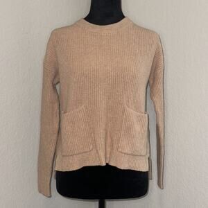 Madewell Sweater Womens XXS Peach Ribbed Knit Patch Pocket High Low Hem Pullover